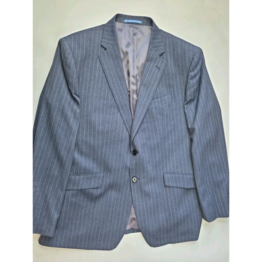 Charles Tyrwhitt Mens Wool Sports Coat 46R Blue Stripe Slim Fit 2 Button S706